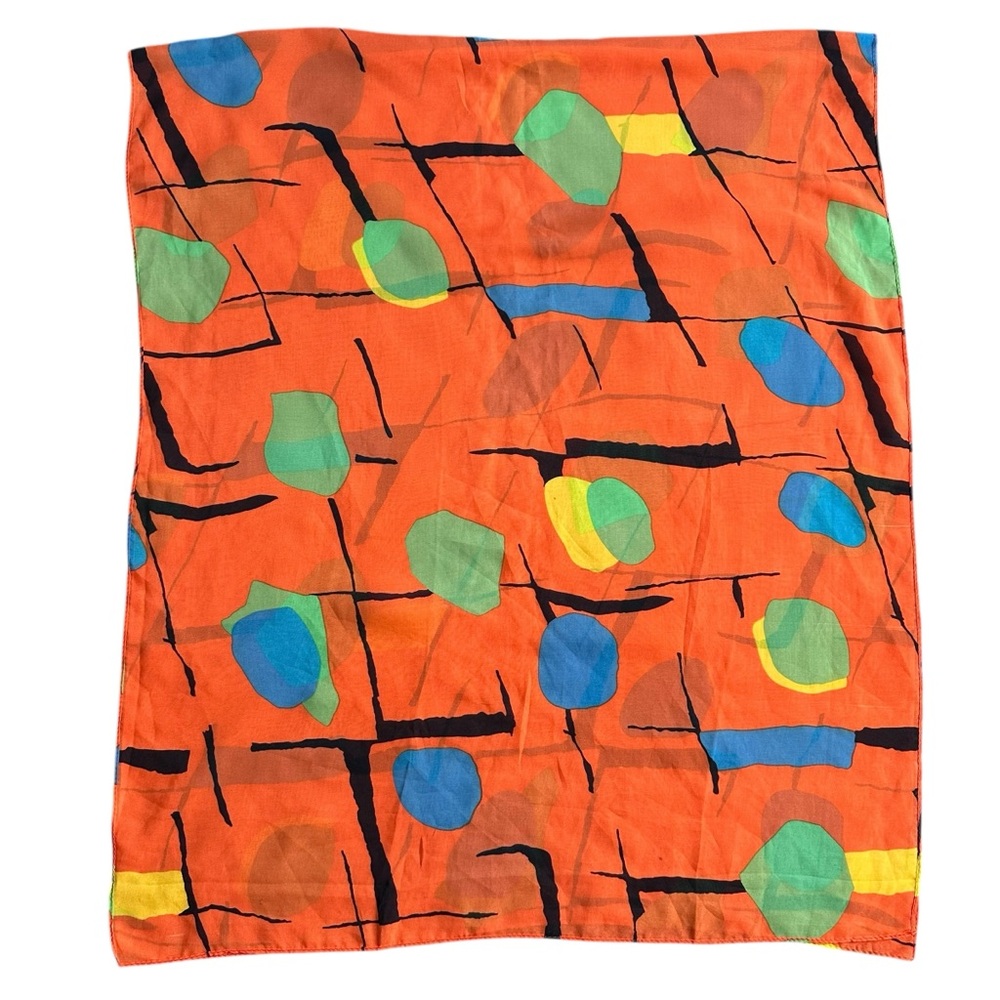 Vintage Orange Rectangular Scarf Orange Blue Abst… - image 6
